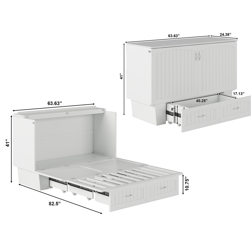 AFI Sydney Queen Solid Wood Murphy Bed Chest with Mattress in White