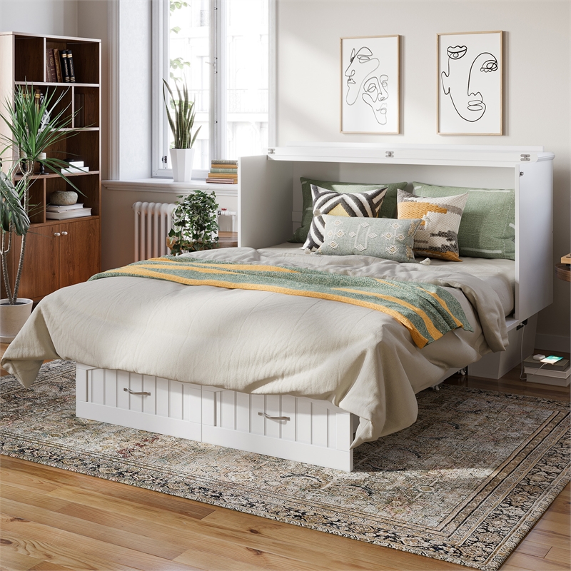 AFI Sydney Queen Solid Wood Murphy Bed Chest with Mattress in White