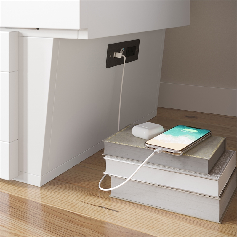 AFI Sydney Queen Solid Wood Murphy Bed Chest with Mattress in White