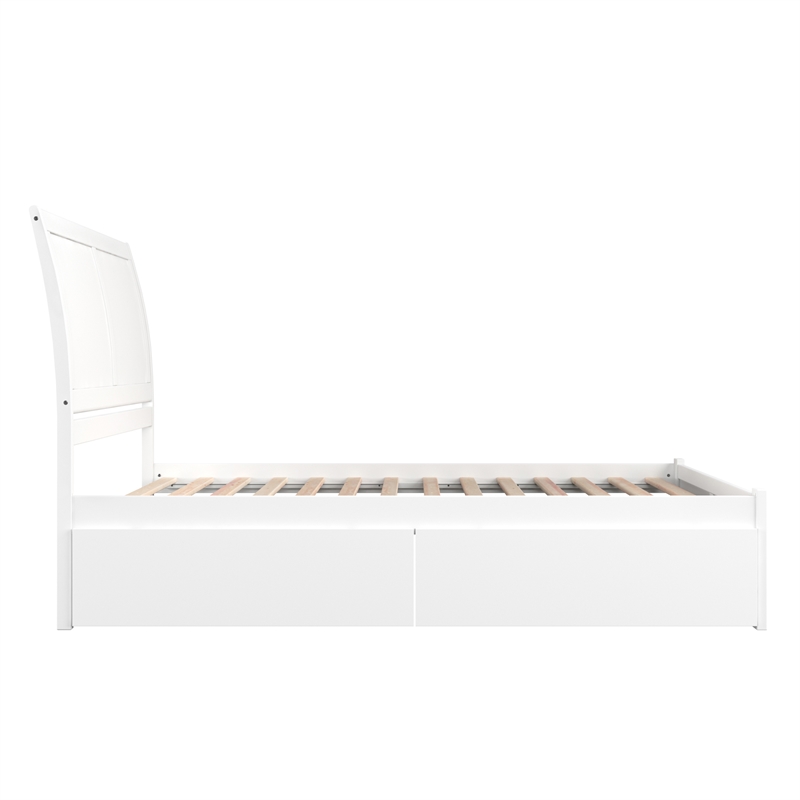 Portland Queen Wood Platform Bed with Footboard & 2 Storage Drawers in White