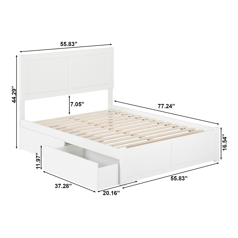 AFI Canyon Full Wood Platform Bed with Footboard & 2 Storage Drawers in White
