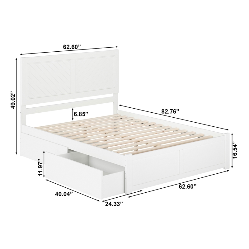 AFI Canyon Queen Wood Platform Bed with Footboard & 2 Storage Drawers in White