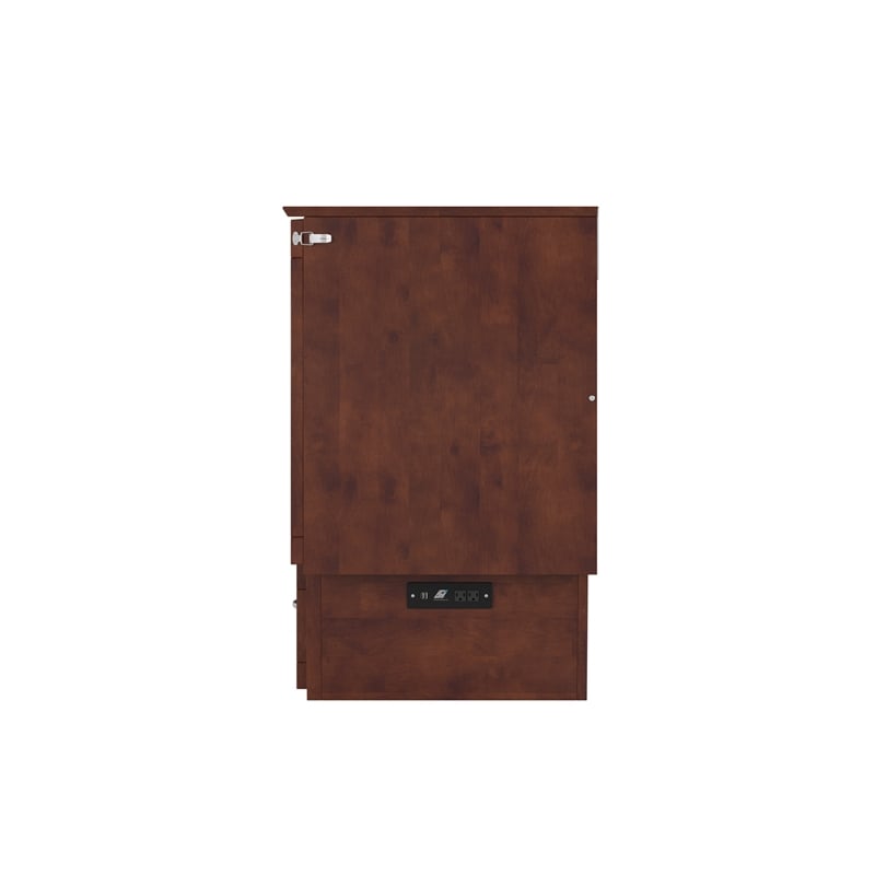 Nantucket Twin Wood Murphy Bed Chest w/ Mattress and Built-in Charger in Walnut