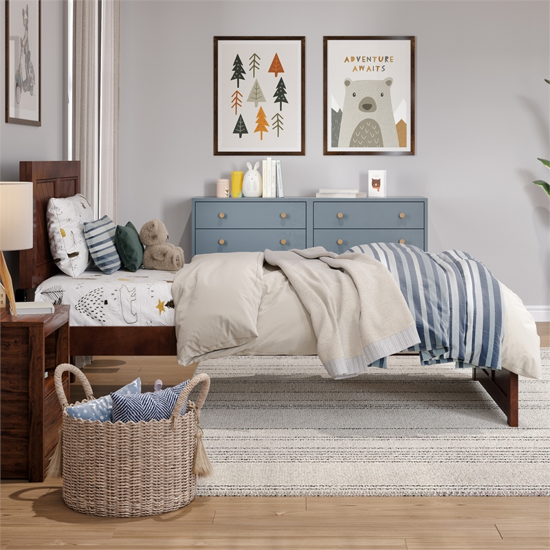 Canyon Twin Wood Platform Bed with Matching Footboard in Walnut