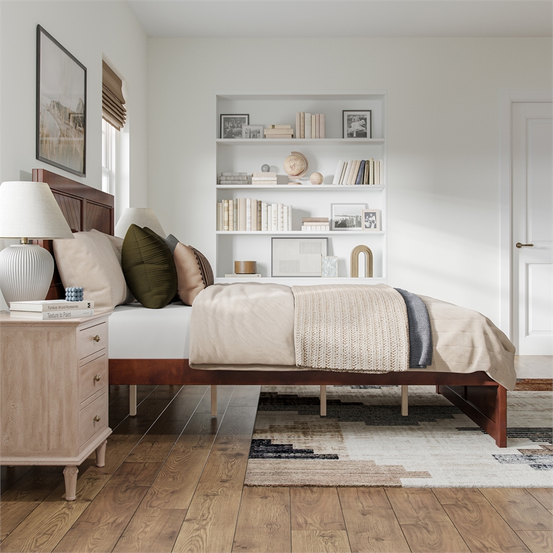Canyon Queen Wood Platform Bed with Matching Footboard in Walnut