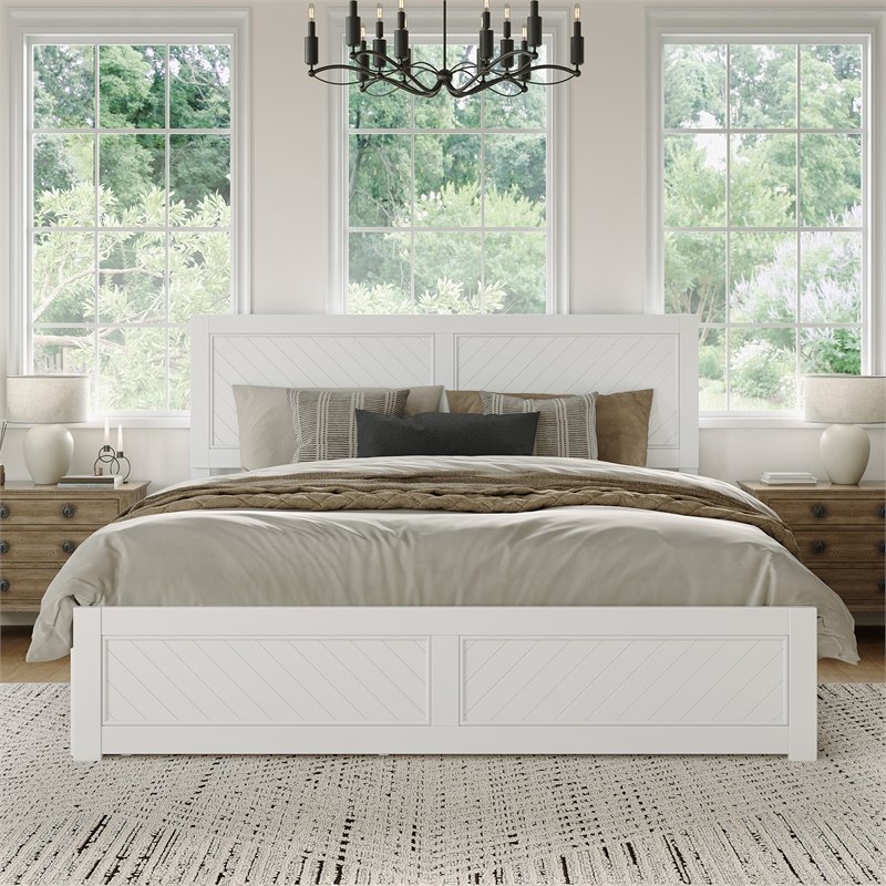 Canyon King Wood Platform Bed with Matching Footboard & Twin XL Trundle in White