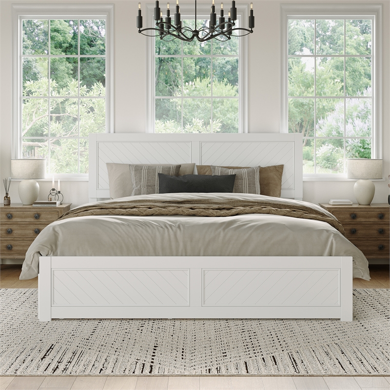 Canyon King Storage Wood Platform Bed with Matching Footboard in White