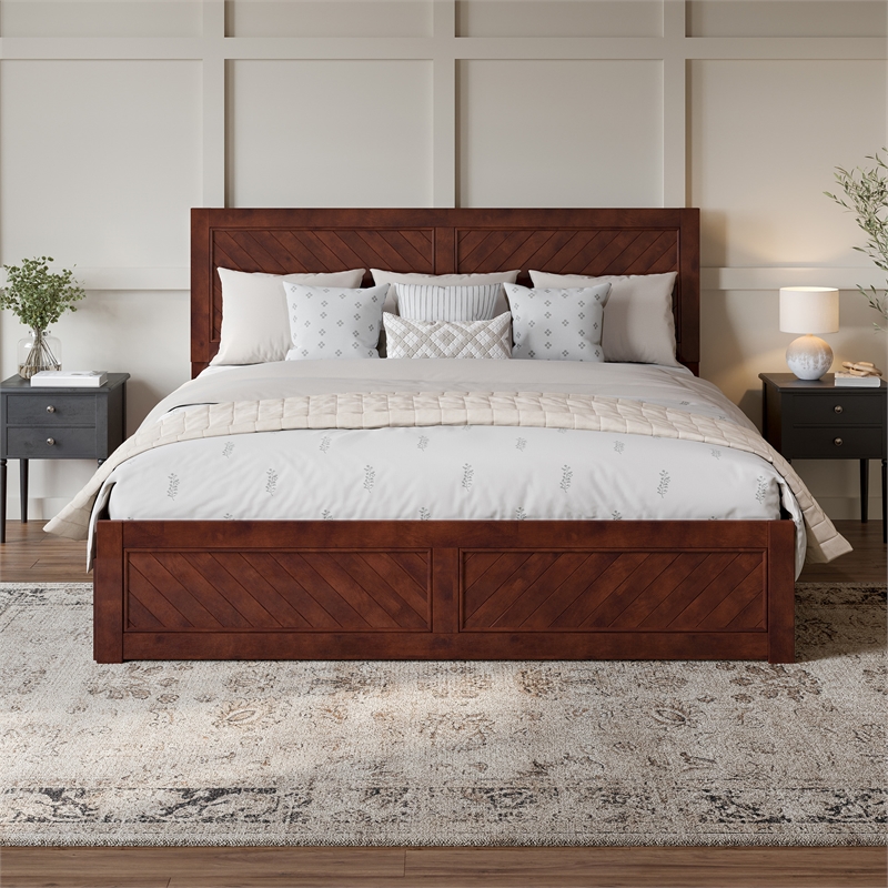 Canyon King Storage Wood Platform Bed with Matching Footboard in Walnut