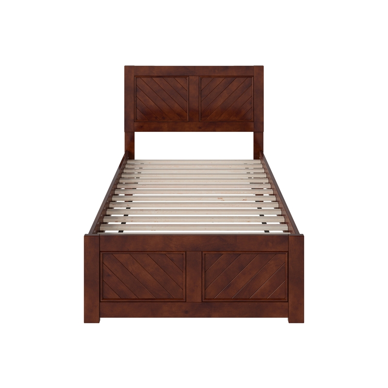 Canyon Twin XL Wood Platform Bed with Matching Footboard in Walnut