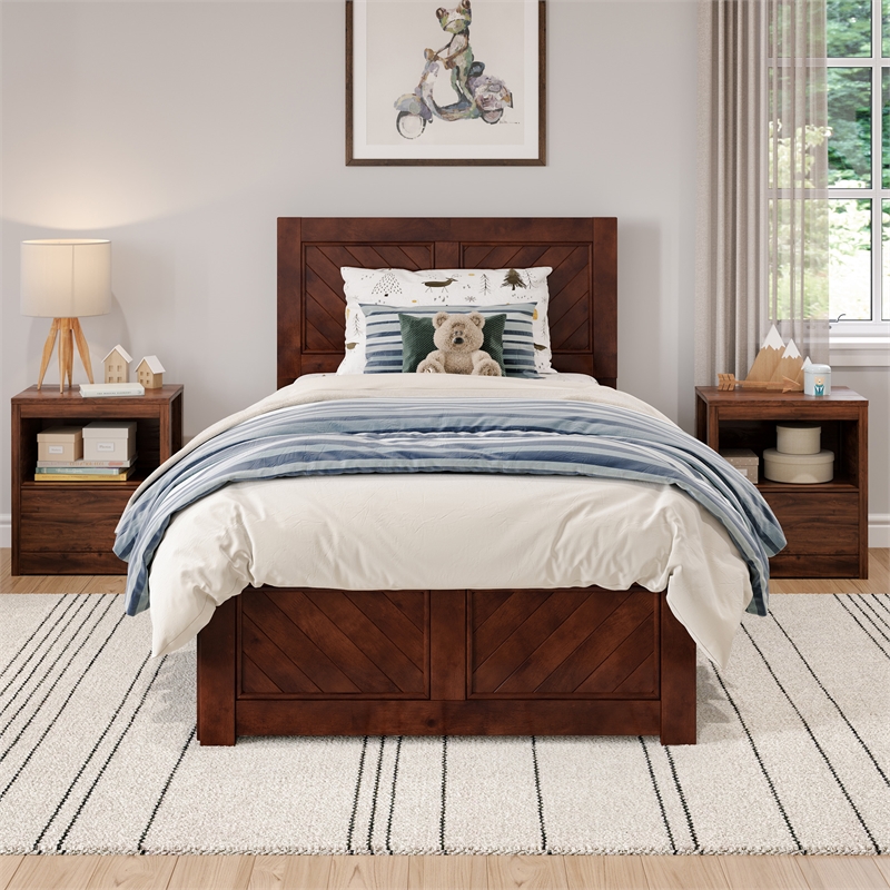 Canyon Twin Storage Wood Platform Bed with Matching Footboard in Walnut