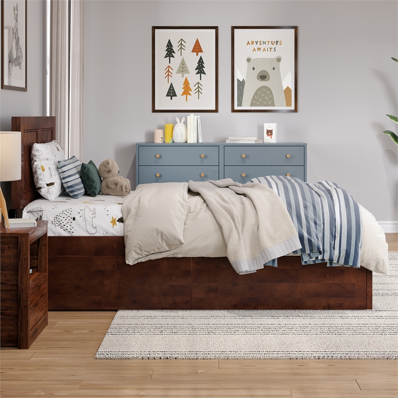 Canyon Twin Storage Wood Platform Bed with Matching Footboard in Walnut