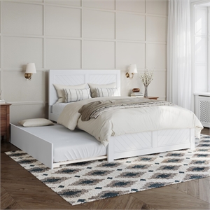 Canyon Full Wood Platform Bed with Matching Footboard & Twin Trundle in White