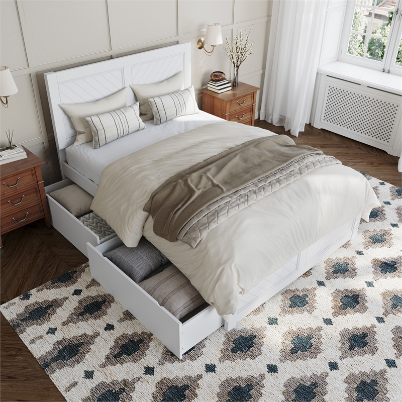 Canyon Full Storage Wood Platform Bed with Matching Footboard in White