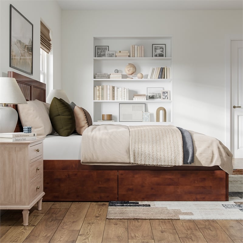 Canyon Queen Storage Wood Platform Bed with Matching Footboard in Walnut
