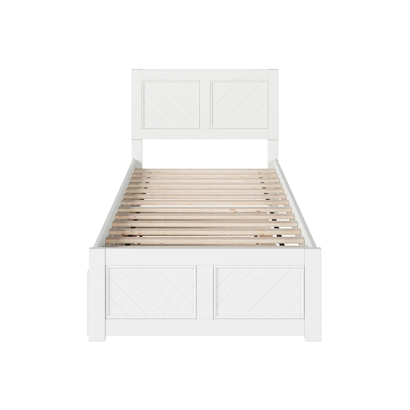 Canyon Twin XL Wood Platform Bed with Matching Footboard & Trundle in White