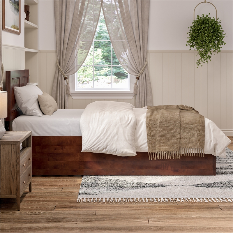 Canyon Twin XL Wood Platform Bed with Matching Footboard & Trundle in Walnut