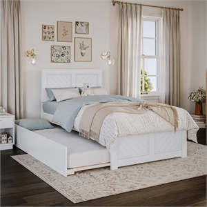Canyon Twin Wood Platform Bed with Matching Footboard & Twin Trundle in White
