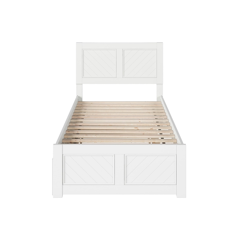 Canyon Twin Wood Platform Bed with Matching Footboard & Twin Trundle in White