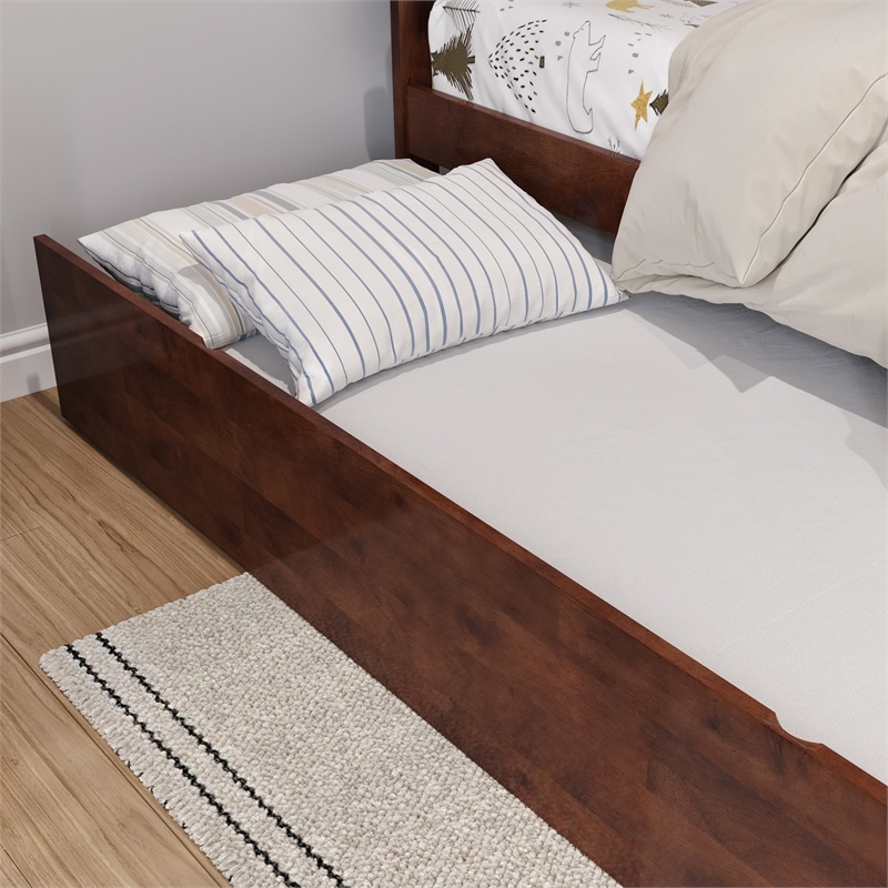 Canyon Twin Wood Platform Bed with Matching Footboard & Twin Trundle in Walnut