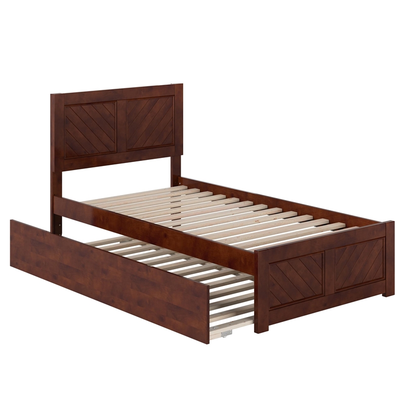 Canyon Twin Wood Platform Bed with Matching Footboard & Twin Trundle in Walnut