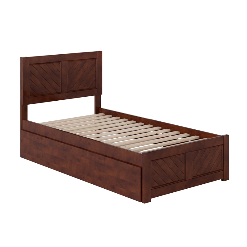 Canyon Twin Wood Platform Bed with Matching Footboard & Twin Trundle in Walnut