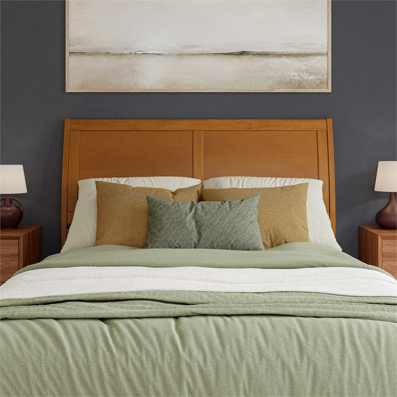 Portland Queen Sleigh Wood Headboard in Light Toffee