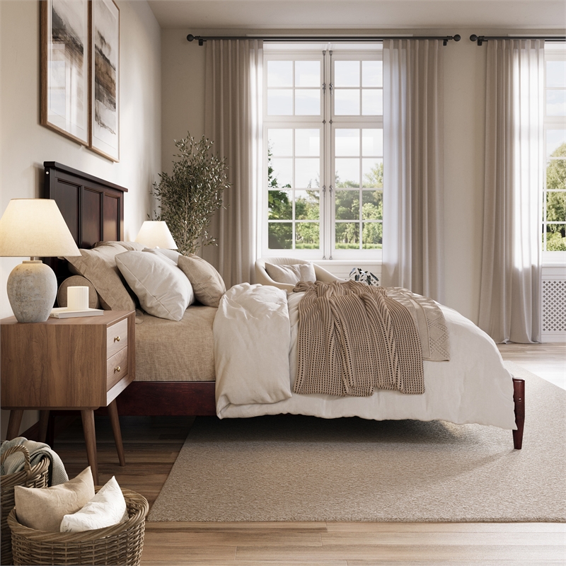 Charlotte Queen Solid Wood Low Profile Platform Bed in Espresso