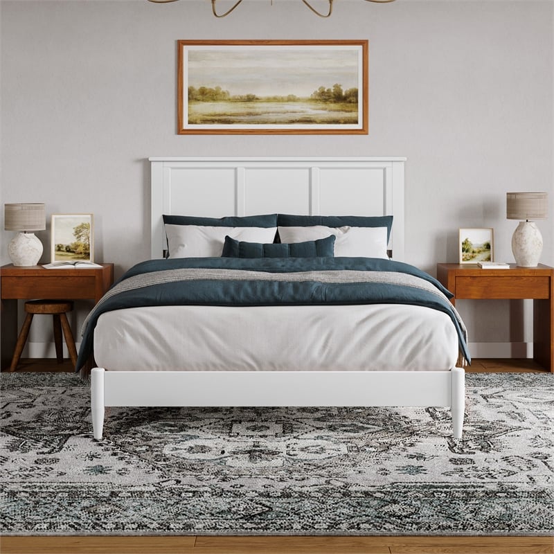 Charlotte Queen Solid Wood Low Profile Platform Bed in White