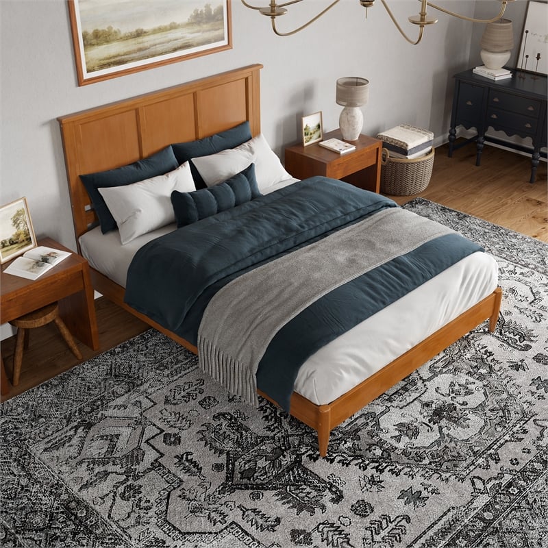 Charlotte Queen Solid Wood Low Profile Platform Bed in Light Toffee