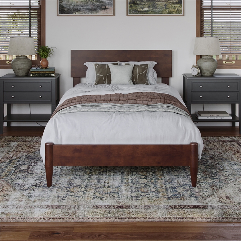 Aria Twin XL Solid Wood Modern Low Profile Platform Bed in Walnut