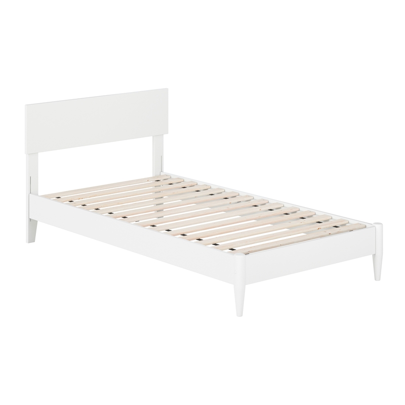Aria Twin Solid Wood Modern Low Profile Platform Bed in White