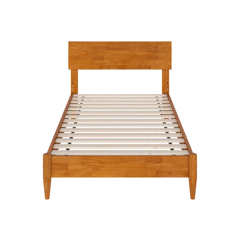 Aria Twin Solid Wood Modern Low Profile Platform Bed in Light Toffee