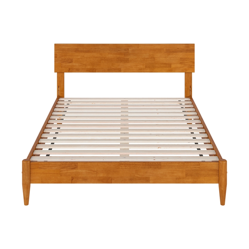 Aria Full Solid Wood Modern Low Profile Platform Bed in Light Toffee