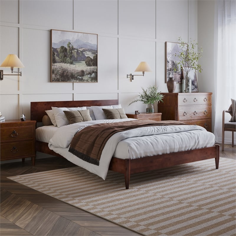 Aria Queen Solid Wood Modern Low Profile Platform Bed in Walnut