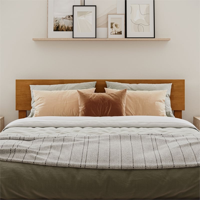Aria Queen Solid Wood Modern Low Profile Platform Bed in Light Toffee