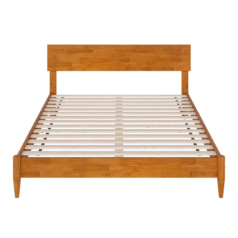 Aria Queen Solid Wood Modern Low Profile Platform Bed in Light Toffee