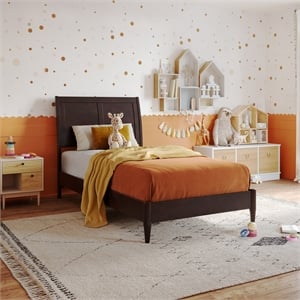 Valencia Twin Solid Wood Low Profile Sleigh Platform Bed in Espresso