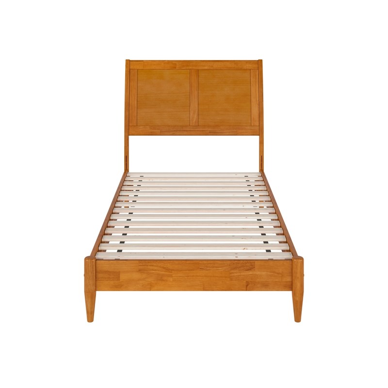 Valencia Twin Solid Wood Low Profile Sleigh Platform Bed in Light Toffee