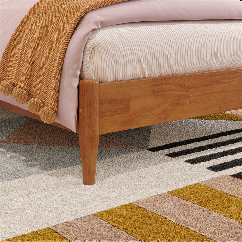 Valencia Twin Solid Wood Low Profile Sleigh Platform Bed in Light Toffee