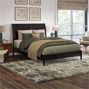 Valencia Full Solid Wood Low Profile Sleigh Platform Bed in Espresso