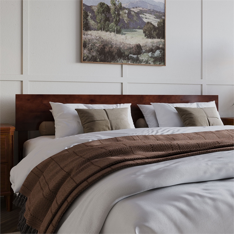 Aria King Solid Wood Modern Low Profile Platform Bed in Walnut