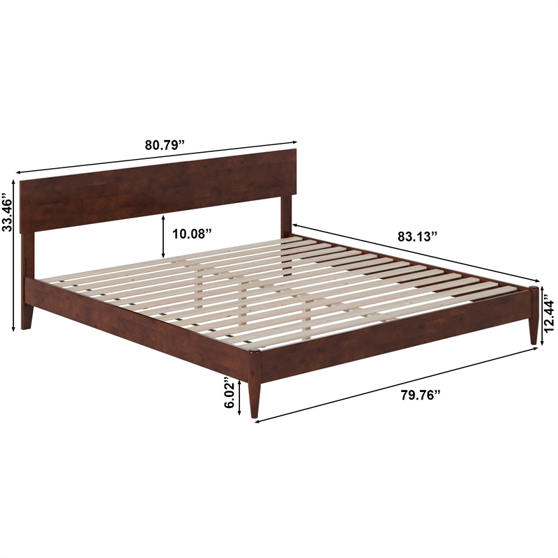Aria King Solid Wood Modern Low Profile Platform Bed in Walnut