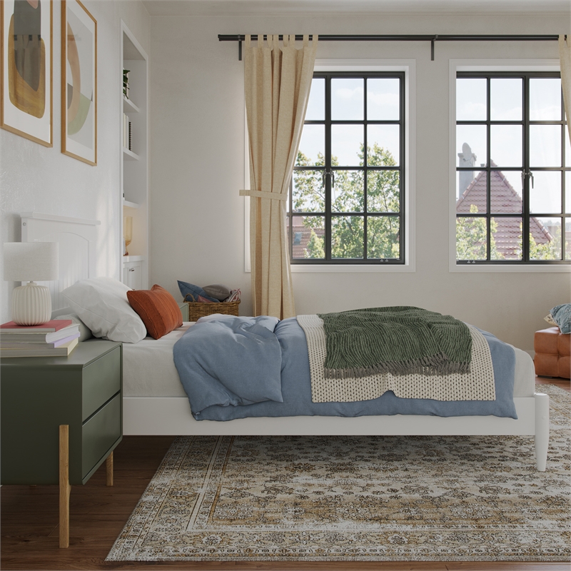 Naples Twin XL Wood Low Profile Platform Bed in White