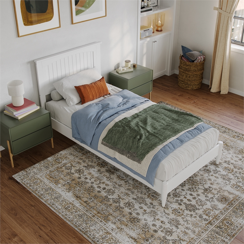 Naples Twin XL Wood Low Profile Platform Bed in White
