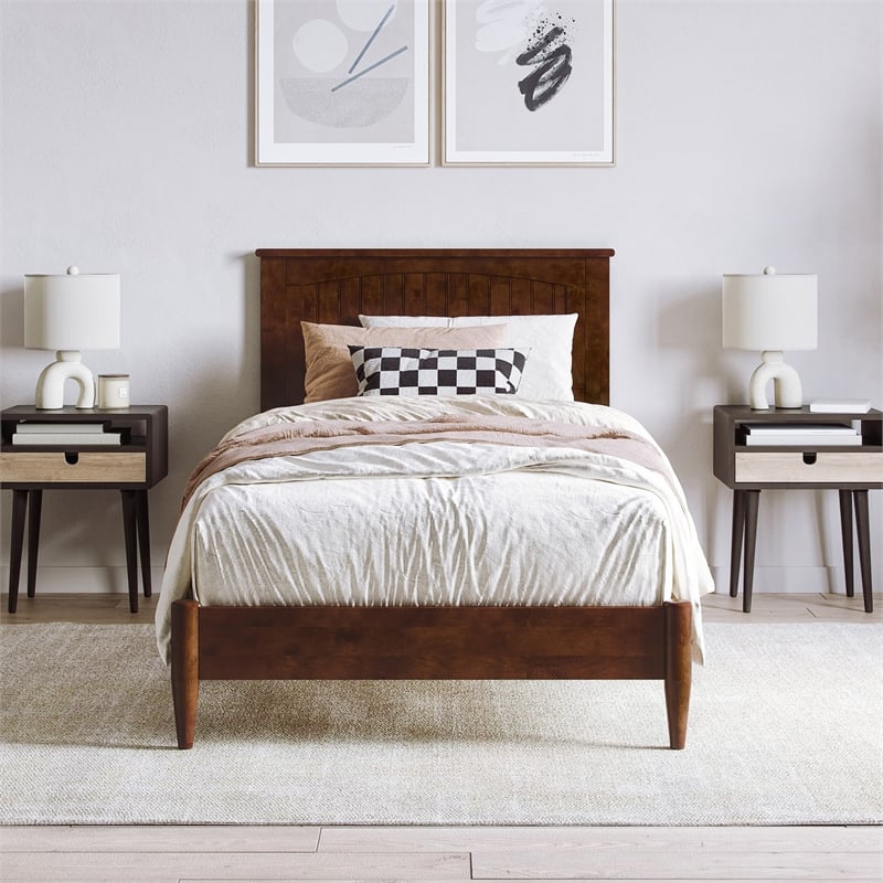 Naples Twin XL Wood Low Profile Platform Bed in Walnut