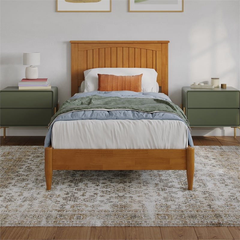 Naples Twin XL Wood Low Profile Platform Bed in Light Toffee