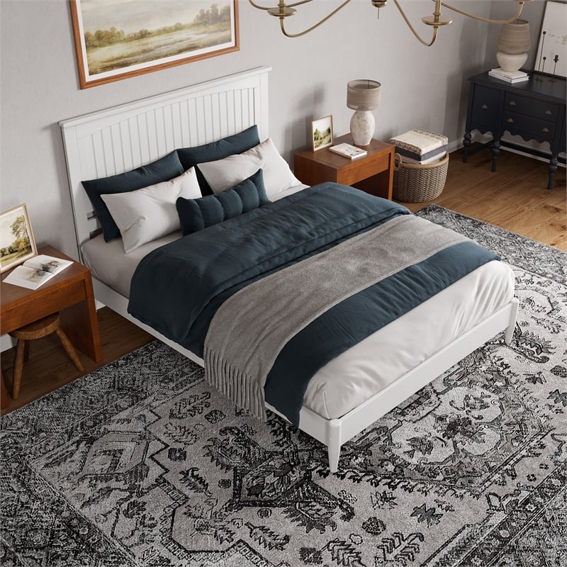 Naples Queen Wood Low Profile Platform Bed in White