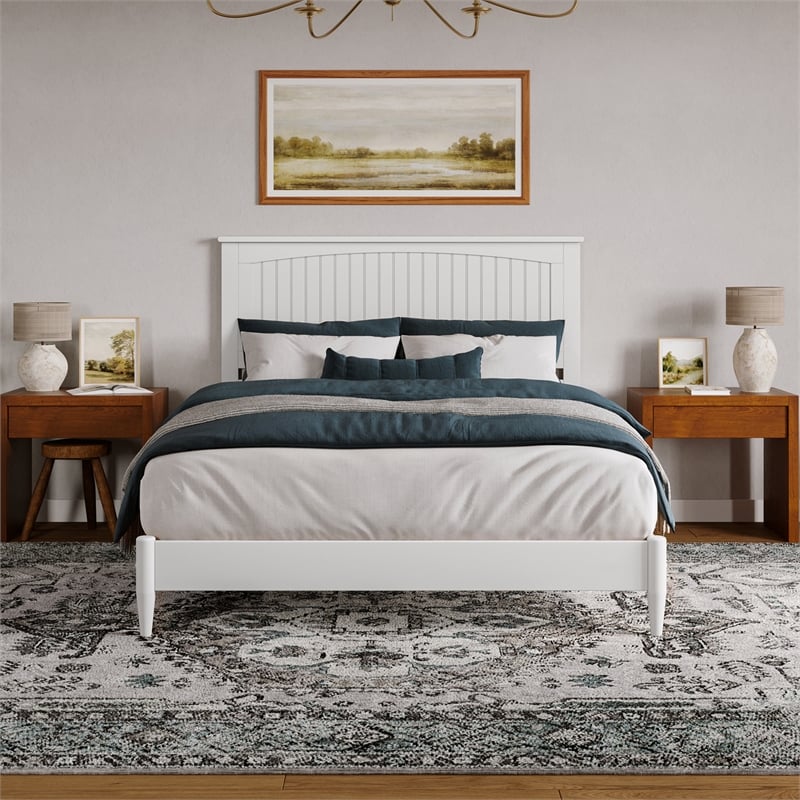 Naples Queen Wood Low Profile Platform Bed in White