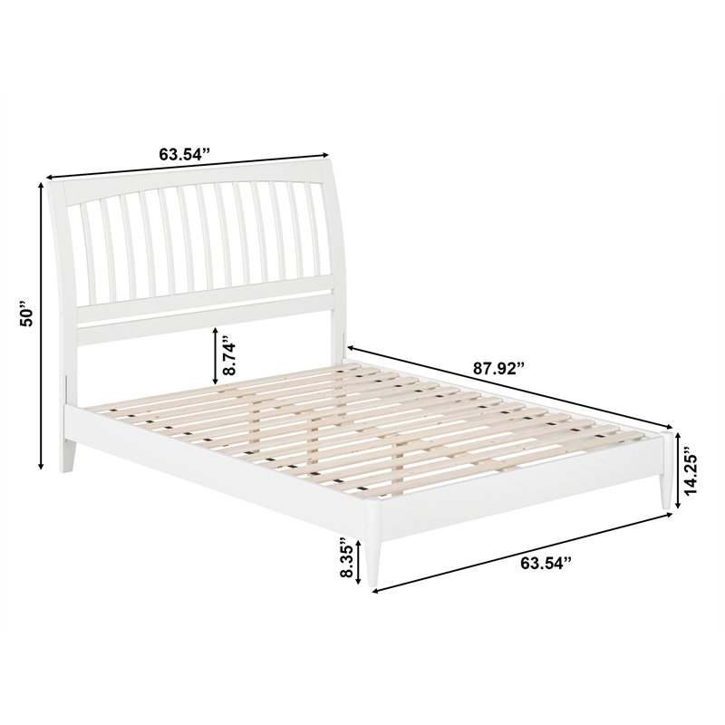 AFI Orleans Solid Wood Low Profile Sleigh Queen Platform Bed in White