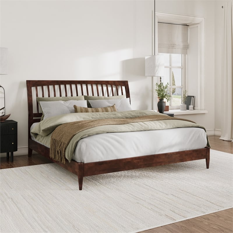 AFI Orleans Solid Wood Low Profile Sleigh King Platform Bed in Walnut